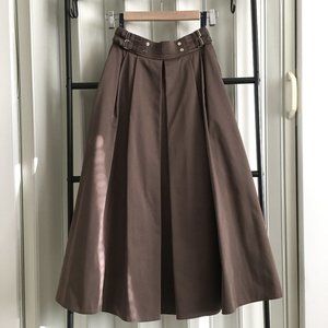 Vintage Brown Box Pleat Maxi Skirt Hakama Style Minimalist Academic